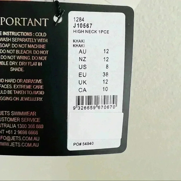 New JETS Jessica Allen One Piece Swimsuit Khaki High Neck Sz 8 - Picture 10 of 11